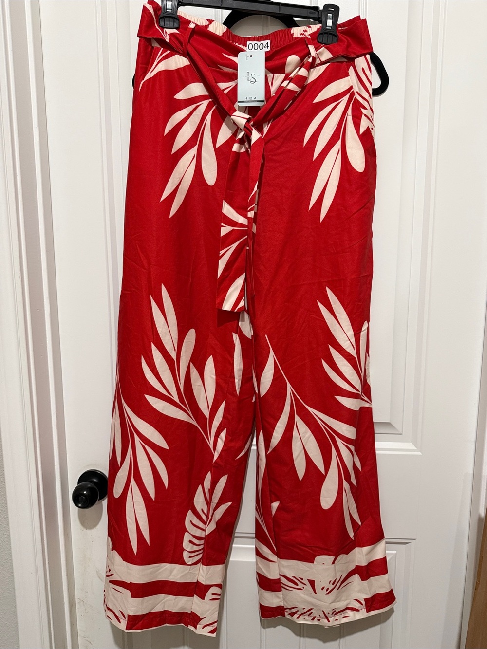 Tropical Tie-Waist Wide Leg Pants in Red by